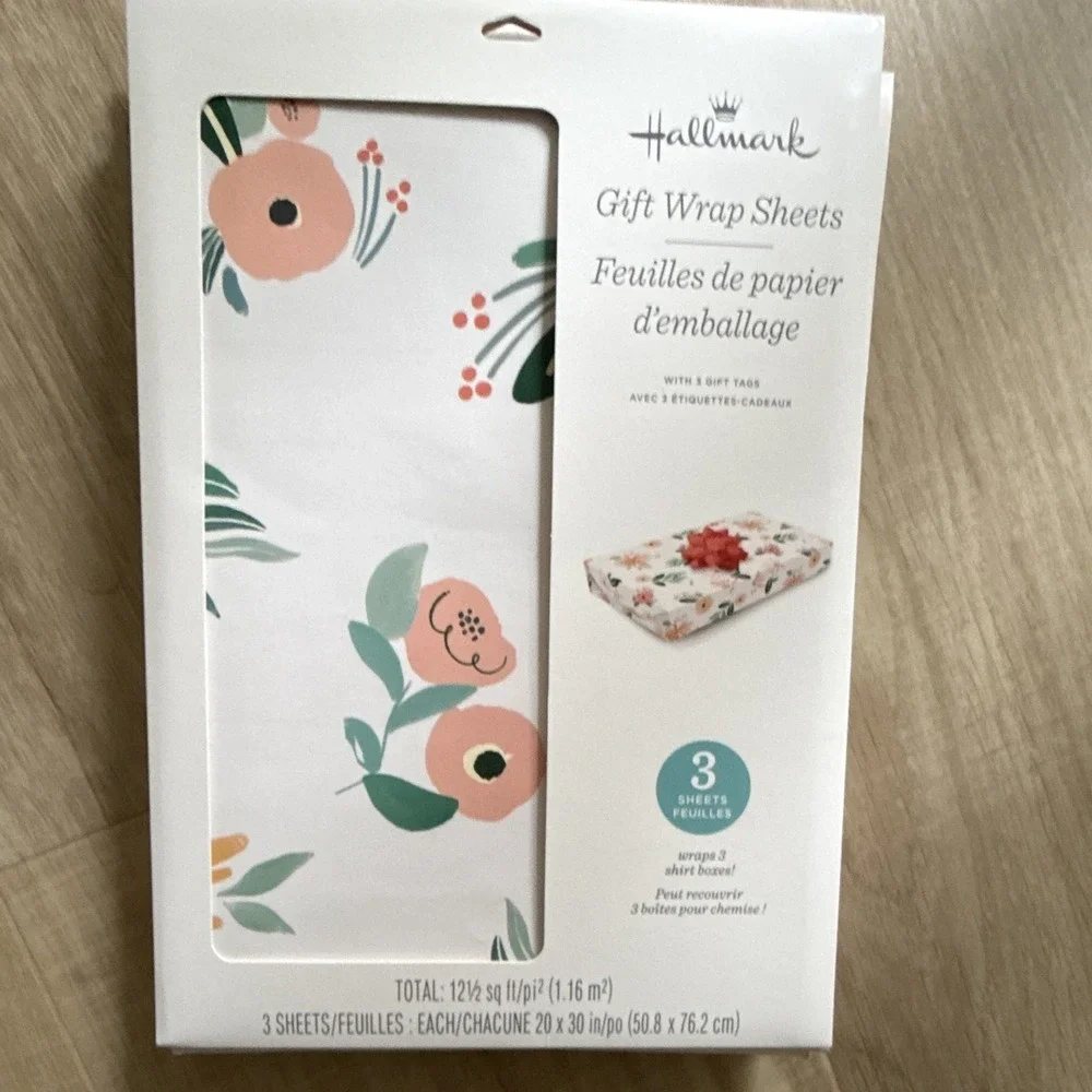 Wrapping Paper Sheets Lot Of 6 20x30 in, Floral & Stripes, Birthday Hallmark